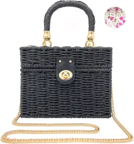 Handwoven Rattan Bag for women-Wicker Woven Square Crossbody vintage Chic Casual Beach Boho Tote Bag with tassel Ornaments