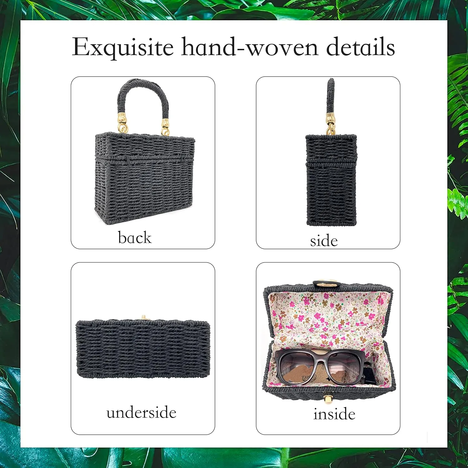 Handwoven Rattan Bag for women-Wicker Woven Square Crossbody vintage Chic Casual Beach Boho Tote Bag with tassel Ornaments