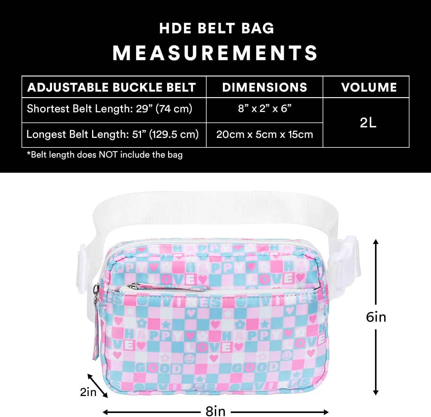 HDE Belt Bag 2L Fanny Pack Cross Body with Adjustable Strap Travel Waist Pack - Good Vibes