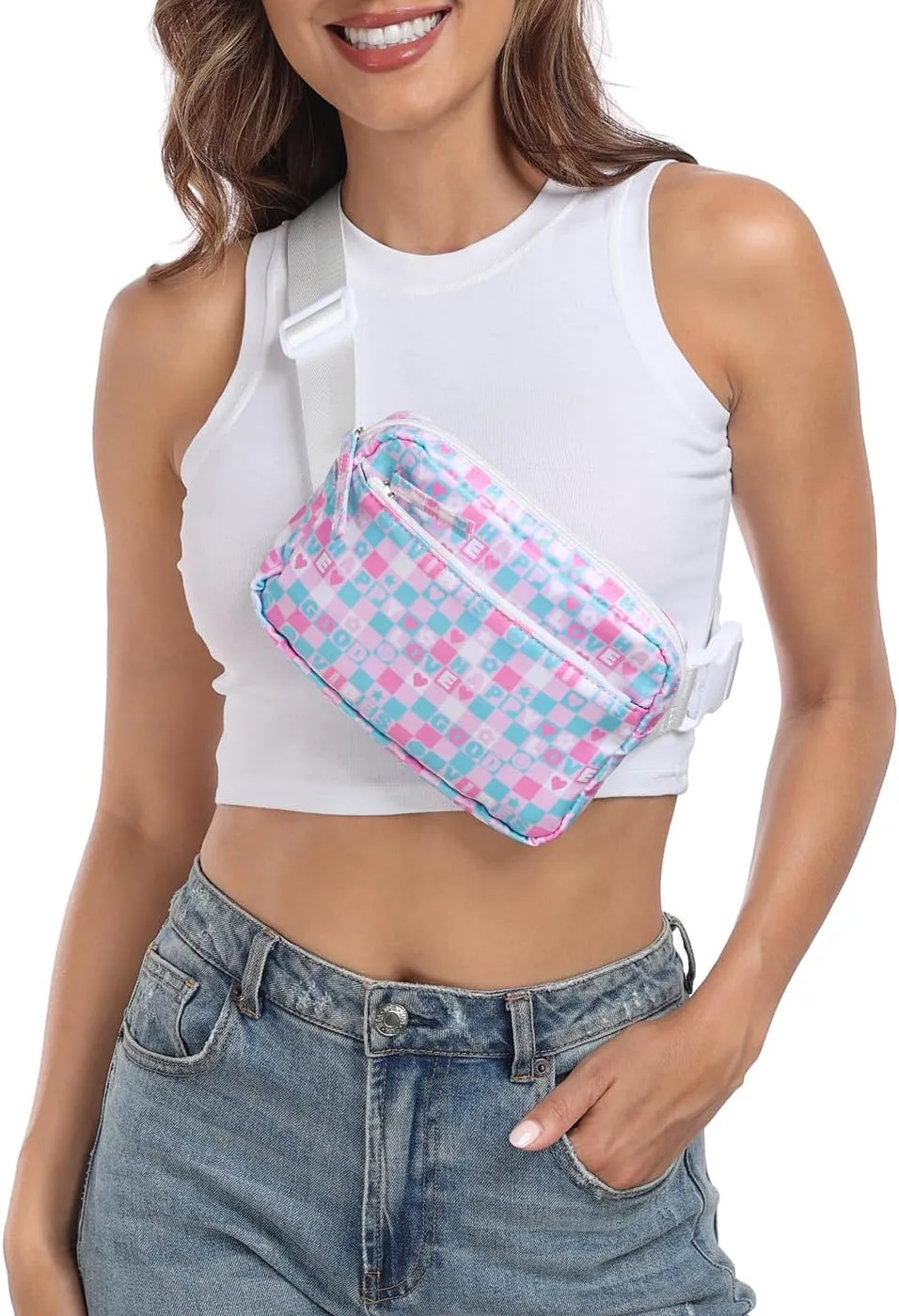 HDE Belt Bag 2L Fanny Pack Cross Body with Adjustable Strap Travel Waist Pack - Good Vibes
