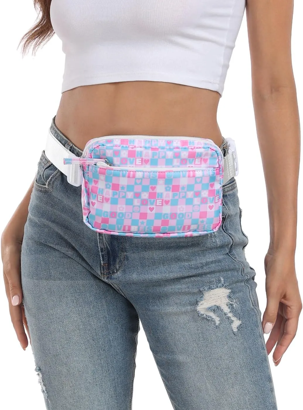 HDE Belt Bag 2L Fanny Pack Cross Body with Adjustable Strap Travel Waist Pack - Good Vibes