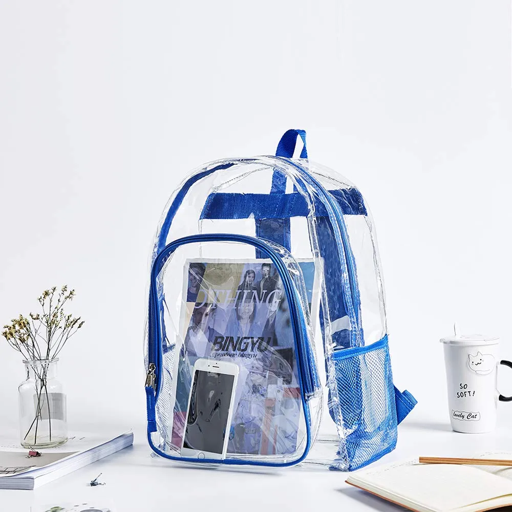 Heavy Duty Clear Backpack,Transparent Cold-Resistant Vinyl Adjustable Straps Backpack for Work(Blue)