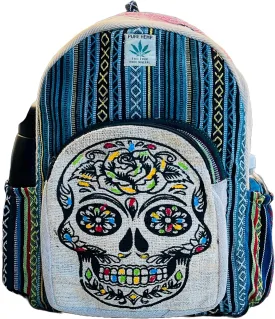 Hemp Backpack Bag Large multi Pockets, Travel Back Pack, Laptop Unisex Backpack, Cotton Stripe Nepali Backpack, Festival, Hiking, 17 IN Large Hippies (2 Large & 2 Bottle Space Pocket)