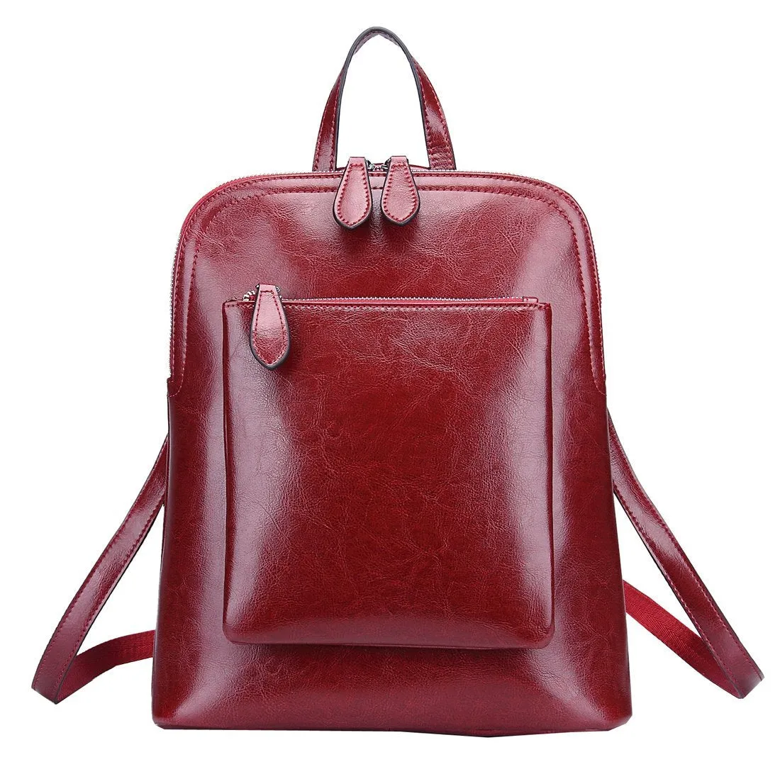 Heshe Women's Vintage Leather Backpack Casual Daypack for Ladies and Girls (Wine-R)