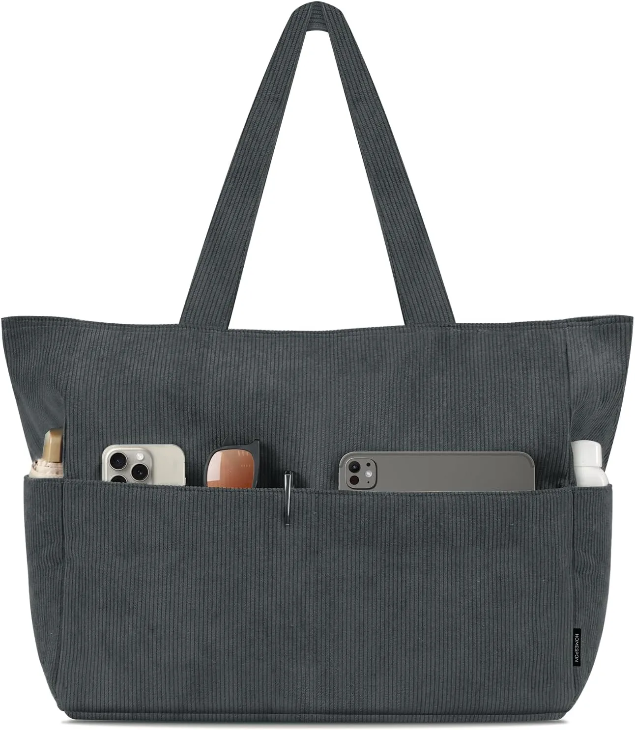 HOMESPON Large Corduroy Tote Bag for Women Everyday Shoulder Bag with Pockets and Zipper for Work Travel Vacation