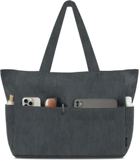 HOMESPON Large Corduroy Tote Bag for Women Everyday Shoulder Bag with Pockets and Zipper for Work Travel Vacation