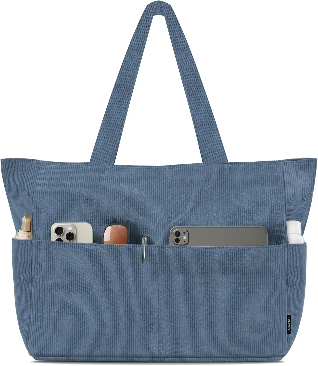 HOMESPON Large Corduroy Tote Bag for Women Everyday Shoulder Bag with Pockets and Zipper for Work Travel Vacation