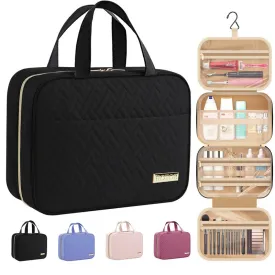 HOTOR Travel Toiletry Bag w/Hanging Hook - Spacious Toiletry Bag Essentials for Women & Men, Makeup Bag/Big Comparment, Waterproof for Travel Accessories, Large, Black