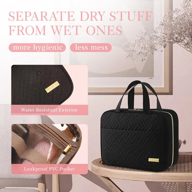 HOTOR Travel Toiletry Bag w/Hanging Hook - Spacious Toiletry Bag Essentials for Women & Men, Makeup Bag/Big Comparment, Waterproof for Travel Accessories, Large, Black