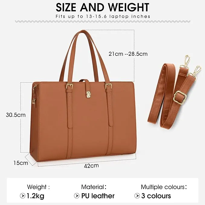 IGOLUMON Laptop Bags for Women 15.6 Inch Ladies Tote Bag Large Leather Black Laptop Handbag Designer Work Shoulder Bag