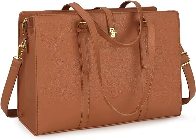 IGOLUMON Laptop Bags for Women 15.6 Inch Ladies Tote Bag Large Leather Black Laptop Handbag Designer Work Shoulder Bag