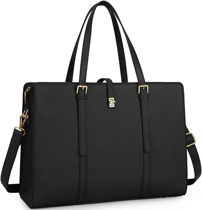 IGOLUMON Laptop Bags for Women 15.6 Inch Ladies Tote Bag Large Leather Black Laptop Handbag Designer Work Shoulder Bag