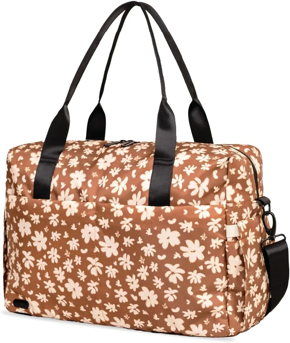 Jadyn Austin Carry-On Travel Duffel Bag for Women, 18 Weekender Bag with Laptop Sleeve, Durable Material, and Trolley Sleeve, Ideal for Work, Gym, and Overnight Trips (Terracotta Blossom)