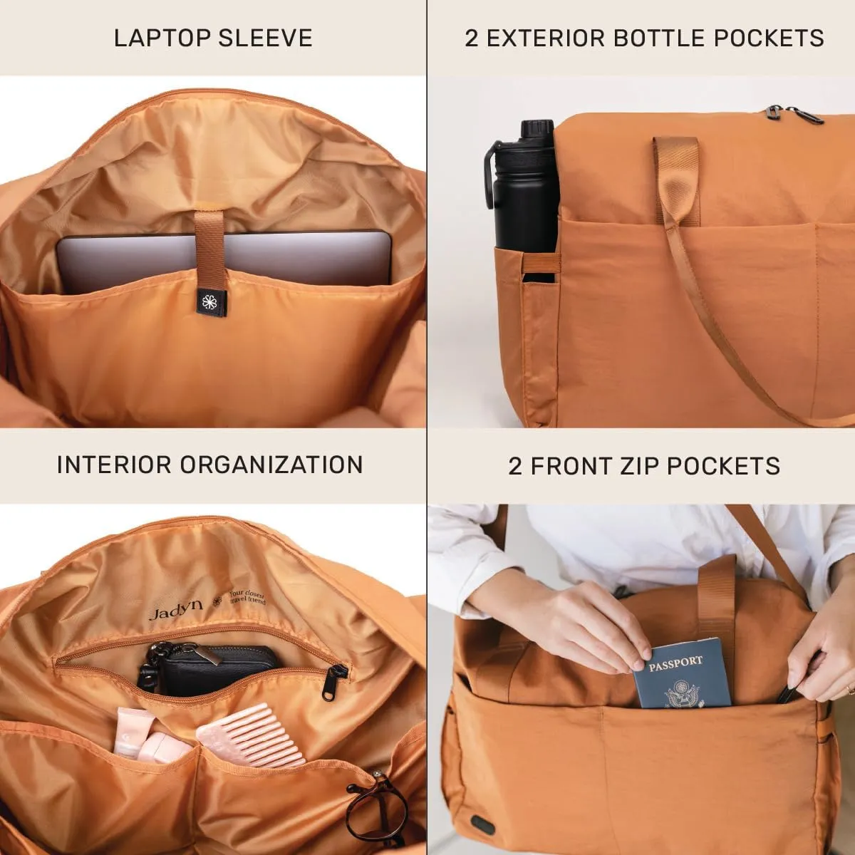 Jadyn Austin Carry-On Travel Duffel Bag for Women, 18 Weekender Bag with Laptop Sleeve, Durable Material, and Trolley Sleeve, Ideal for Work, Gym, and Overnight Trips (Terracotta)