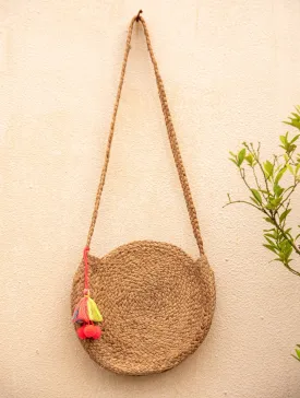 Jute & Fabric Sling Bag - Round