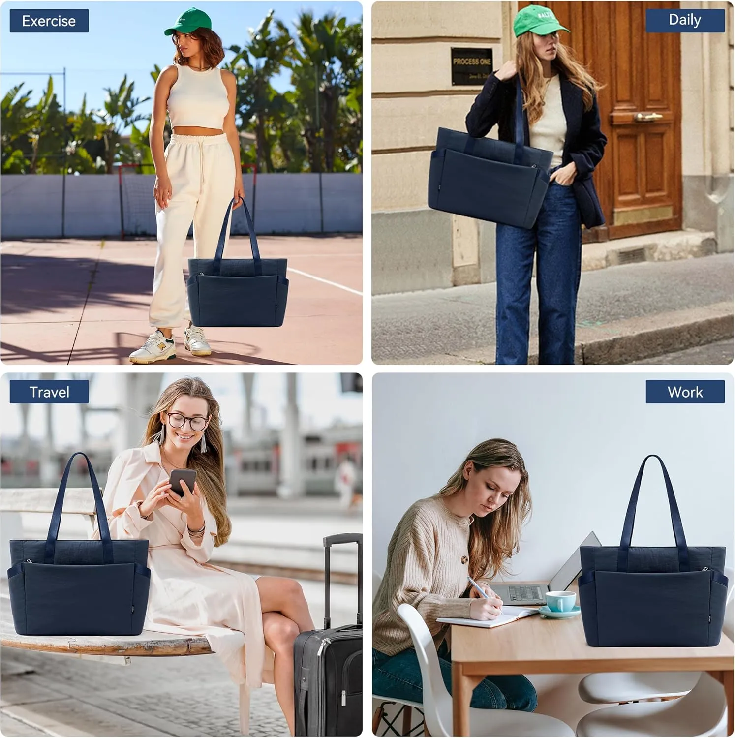 KALIDI Large Tote Bag for Women with Zipper, Quilted tote bag with Compartments,Laptop Casual Handbag Oversize Shoulder Bag