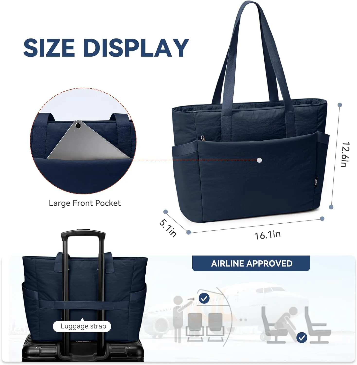 KALIDI Large Tote Bag for Women with Zipper, Quilted tote bag with Compartments,Laptop Casual Handbag Oversize Shoulder Bag