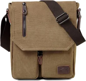Kasqo Small Messenger Bag for Men, Vintage Canvas Crossbody Shoulder Bags for Women, Anti-Theft Purse for Travel Work