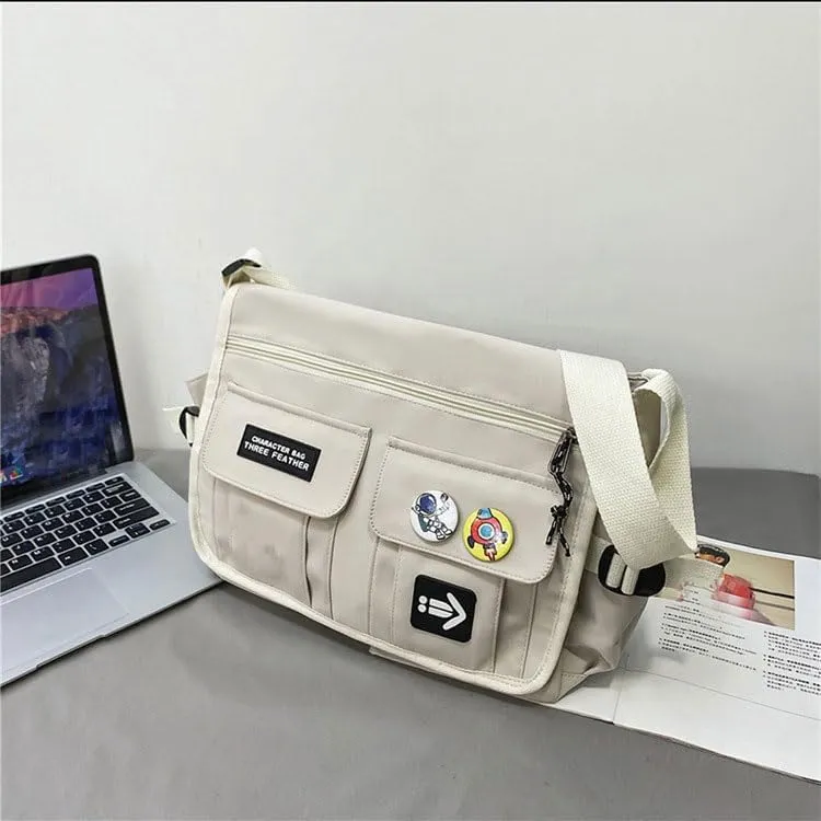 Kawaii Crossbody Bag with cute Pin and Pendant, Lightweight Japanese Messenger Bags Y2K Shoulder Bag for Women Men