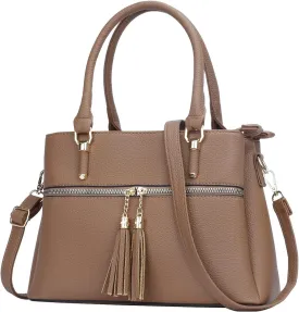 KKXIU Women Satchel Bags Handle Shoulder Handbags and Purses Pockets Zipper Leather Crossbody Bags
