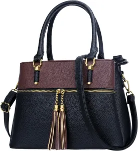 KKXIU Women Satchel Bags Handle Shoulder Handbags and Purses Pockets Zipper Leather Crossbody Bags