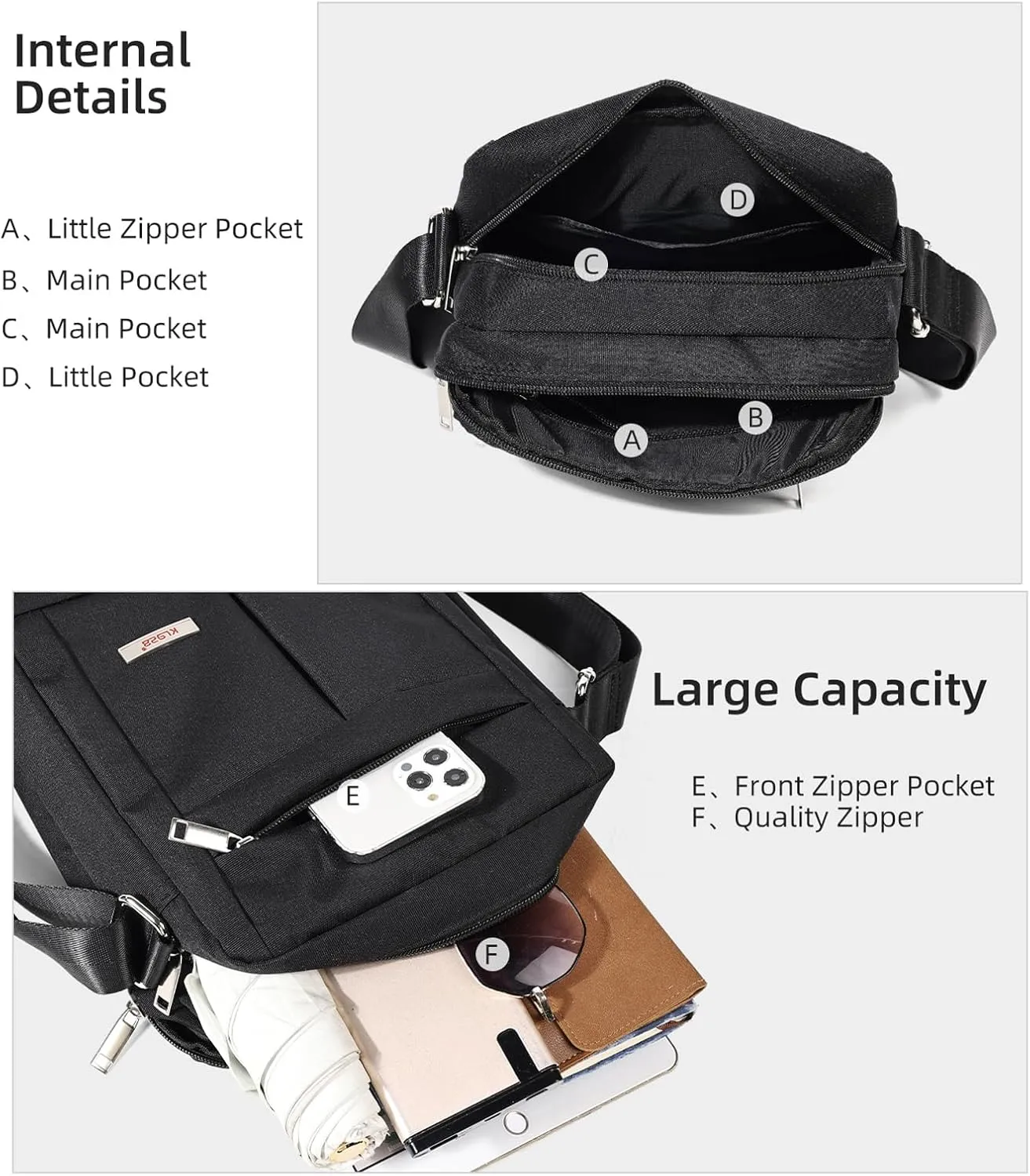 KL928 Men's Messenger Bag - Crossbody Shoulder Bags Travel Bag Man Purse Casual Sling Pack for Work Business