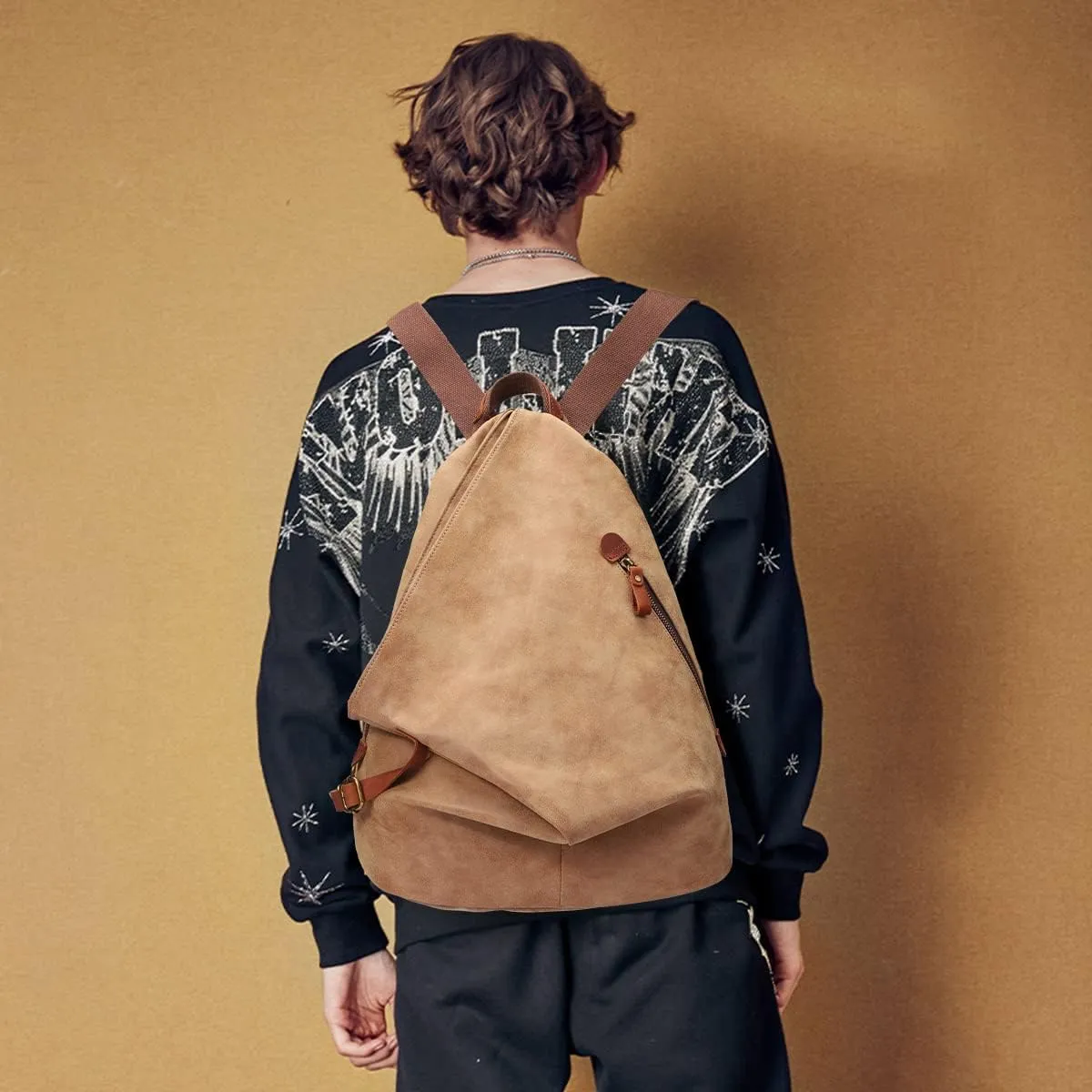 KL928 PU Leather Vintage Backpack  Large Casual Daypack Outdoor Travel Rucksack Hiking Backpacks for Men Women