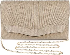 Ladies Pleated Evening Clutches Glitter Envelope Handbag Elegant Small Shoulder Bag for Wedding Party Prom Bridal
