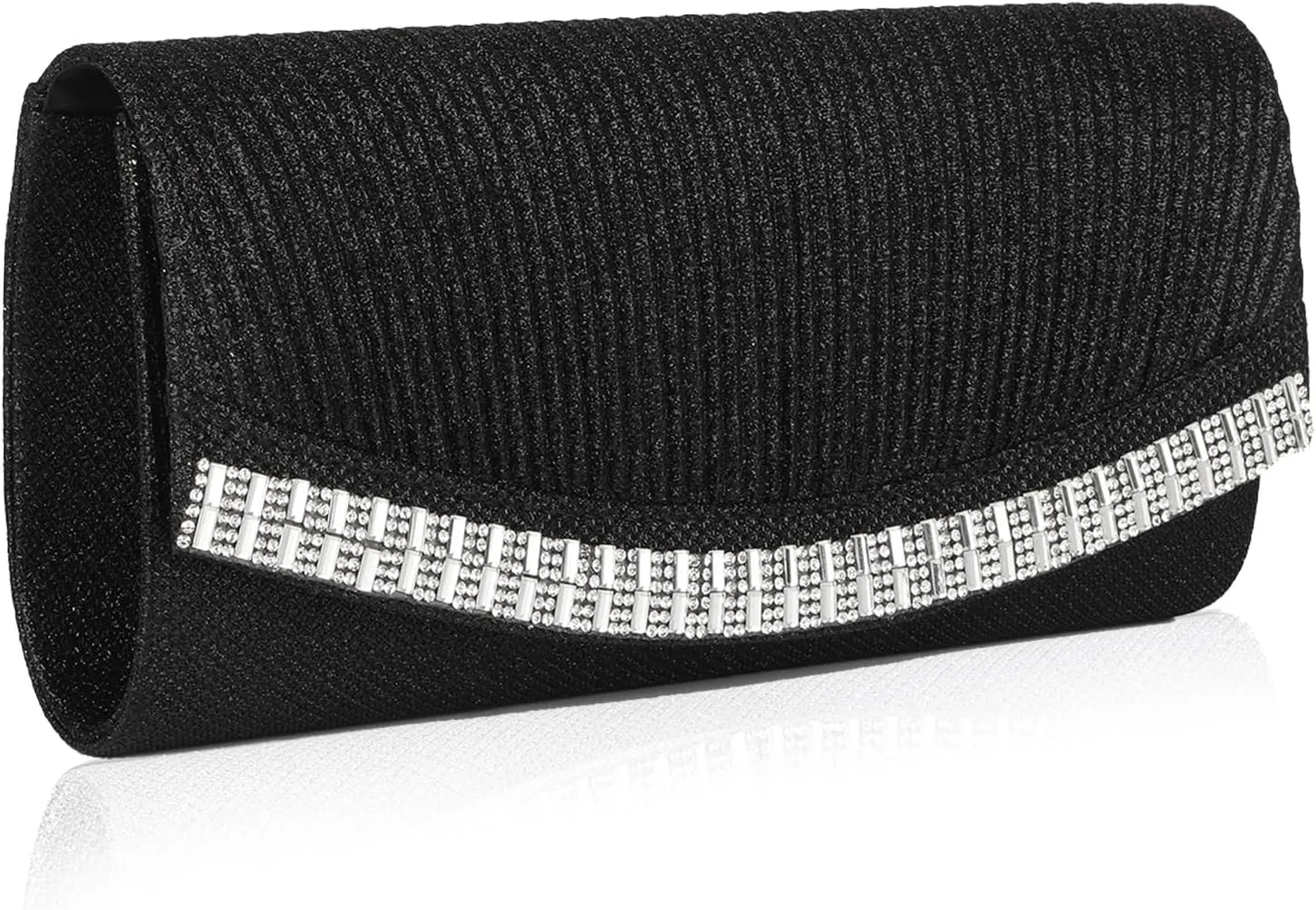 Ladies Pleated Evening Clutches Glitter Envelope Handbag Elegant Small Shoulder Bag for Wedding Party Prom Bridal