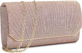 Ladies Pleated Evening Clutches Glitter Envelope Handbag Elegant Small Shoulder Bag for Wedding Party Prom Bridal