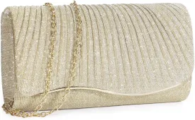 Ladies Pleated Evening Clutches Glitter Envelope Handbag Elegant Small Shoulder Bag for Wedding Party Prom Bridal