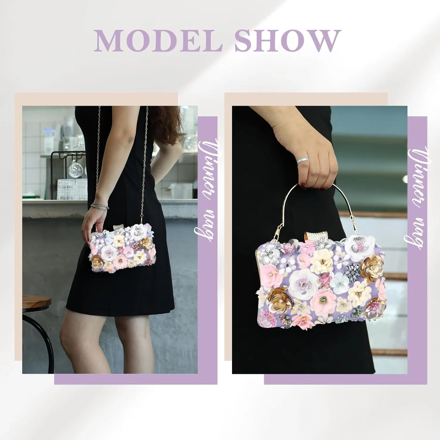 Lanpet Women Clutches Flower Evening Handbag Chain Strap Shoulder Bag