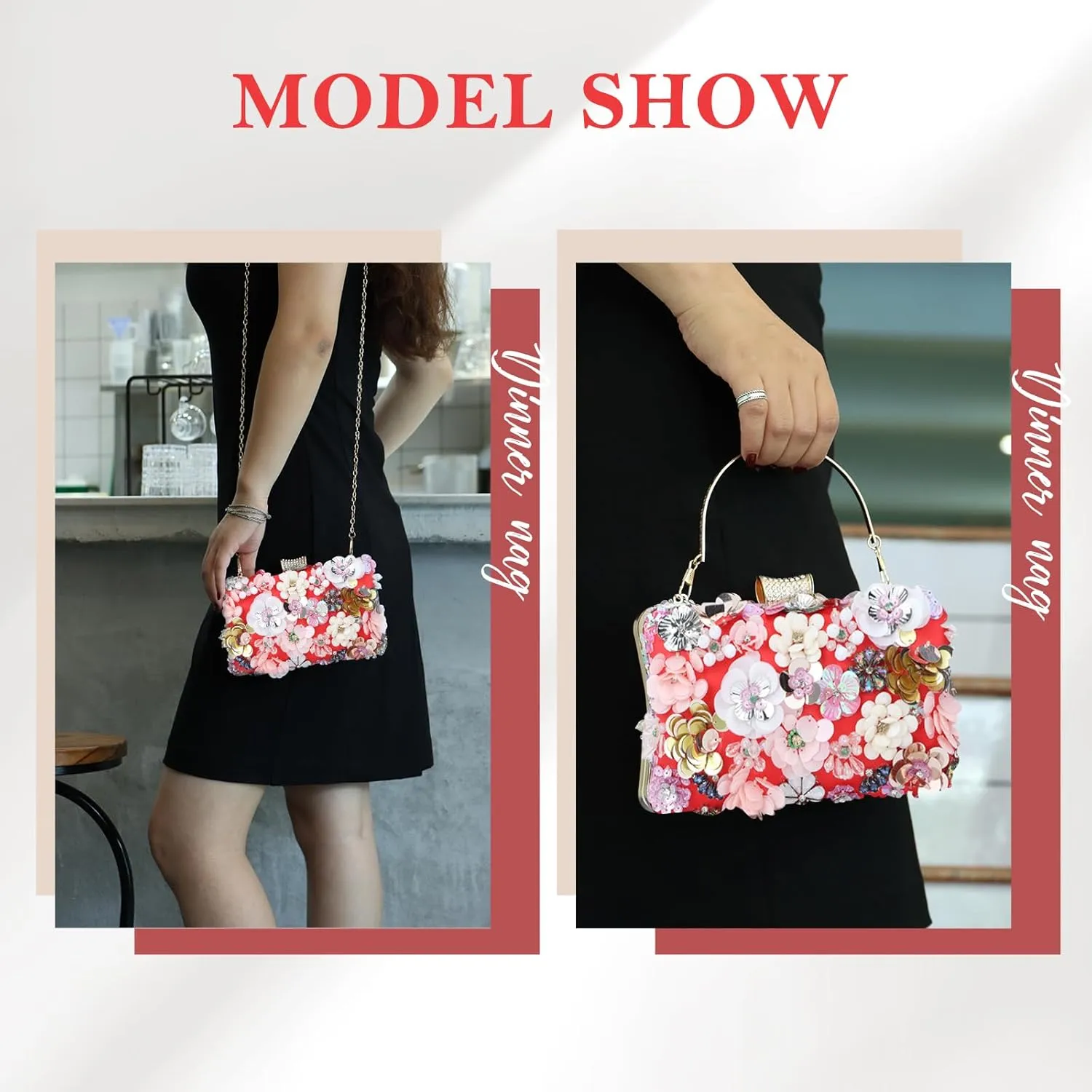 Lanpet Women Clutches Flower Evening Handbag Chain Strap Shoulder Bag