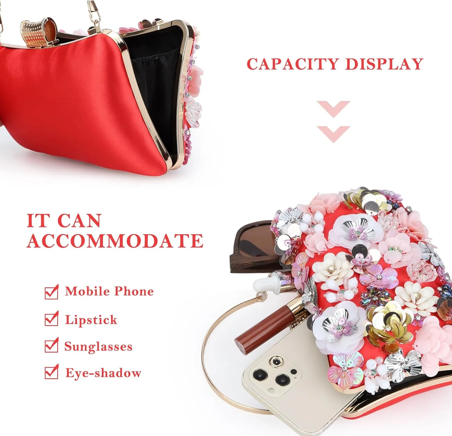 Lanpet Women Clutches Flower Evening Handbag Chain Strap Shoulder Bag