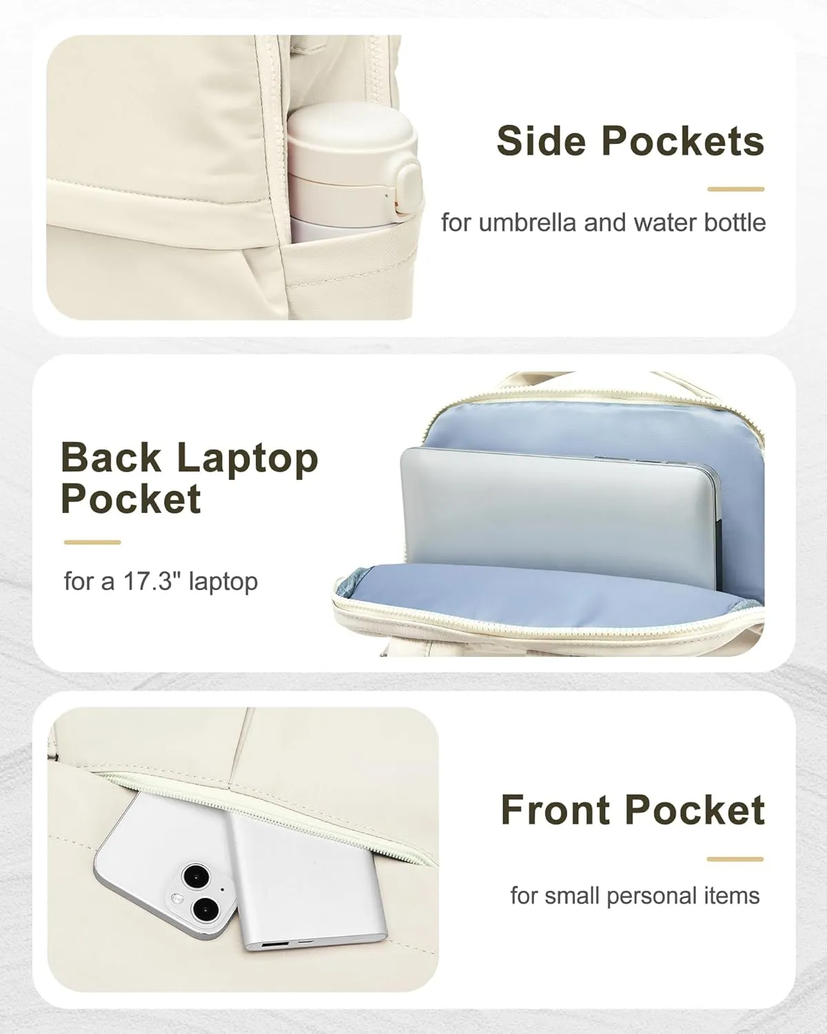 Laptop Backpack for Women Large Travel Backpack for Men Gym Work Teacher Backpack with Laptop Compartment Casual Daypack Backpacks Beige