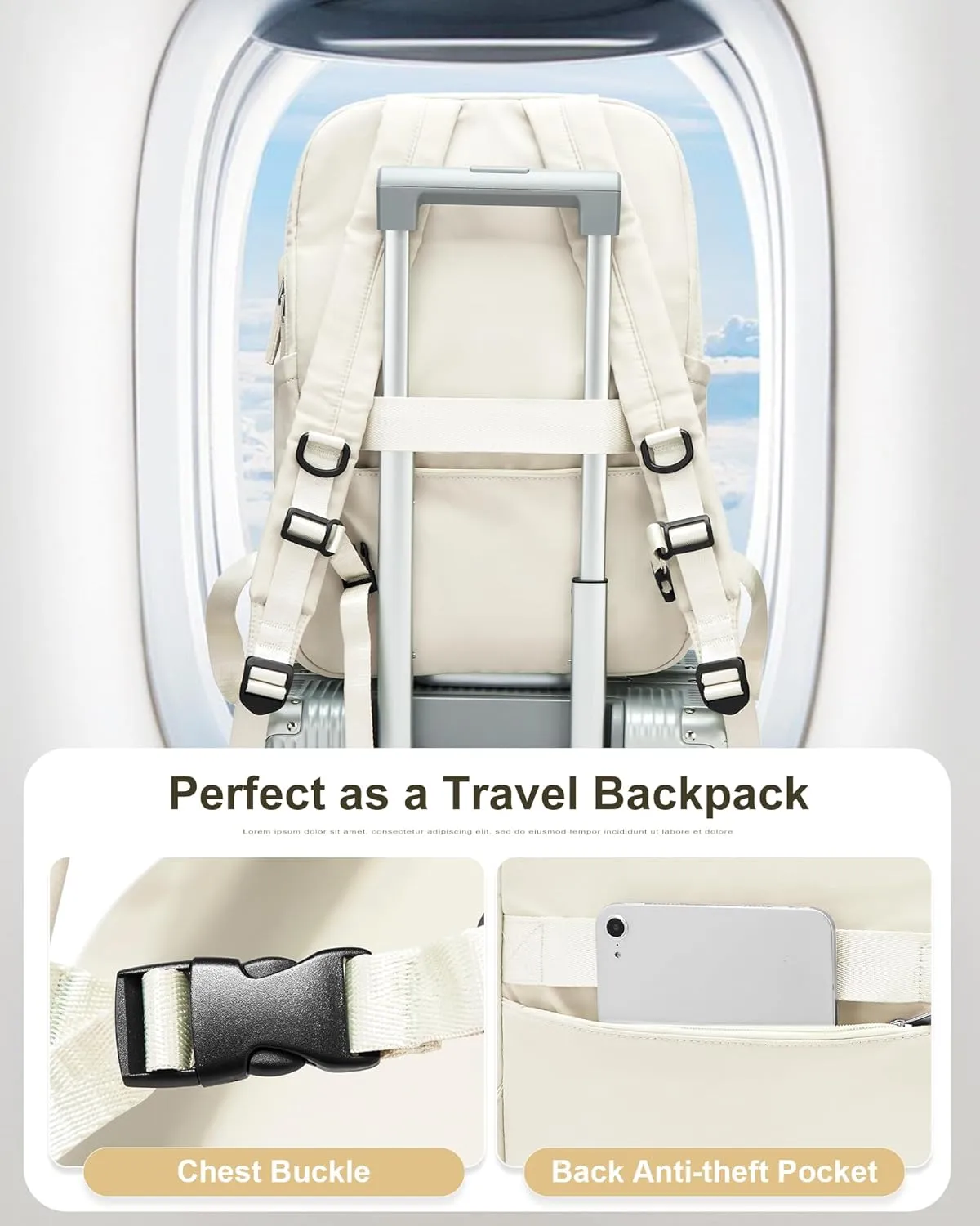 Laptop Backpack for Women Large Travel Backpack for Men Gym Work Teacher Backpack with Laptop Compartment Casual Daypack Backpacks Beige