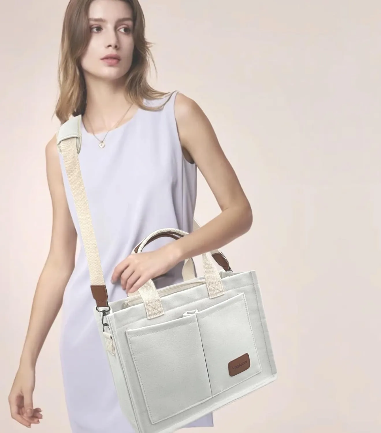 Large Canvas Tote Bag for Women Work Tote Bags with Pockets Laptop Crossbody Purses Everyday Bag Handbags for Travel