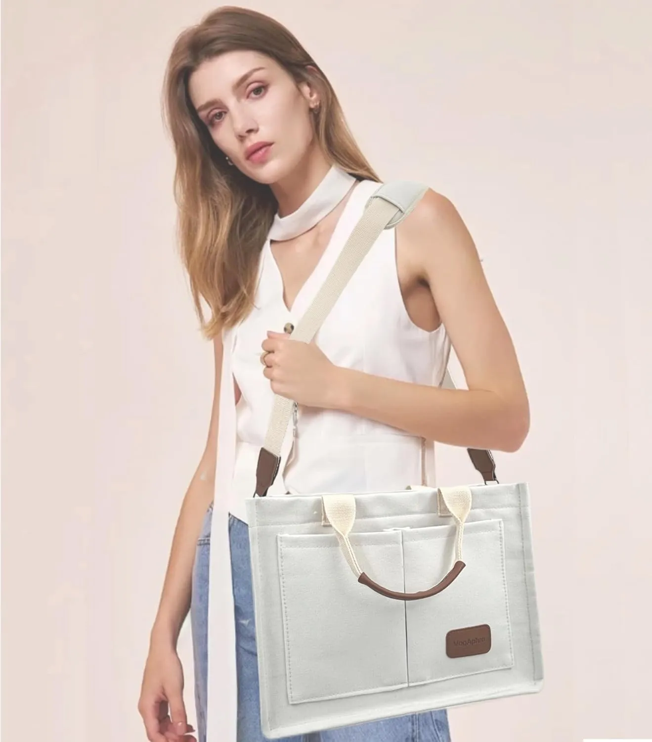Large Canvas Tote Bag for Women Work Tote Bags with Pockets Laptop Crossbody Purses Everyday Bag Handbags for Travel