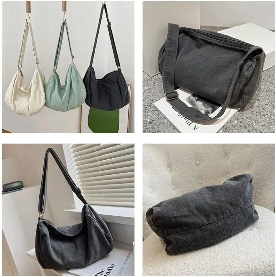 Large Capacity Washed Canvas Casual Crossbody Shoulder Sling Retro Hobo for Women Men Messenger Bags