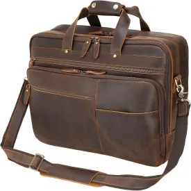 Large Leather Business Briefcase for Men 18" Full Grain Leather Laptop Case Messenger Bag Fits 17.3" Laptop Dark Brown