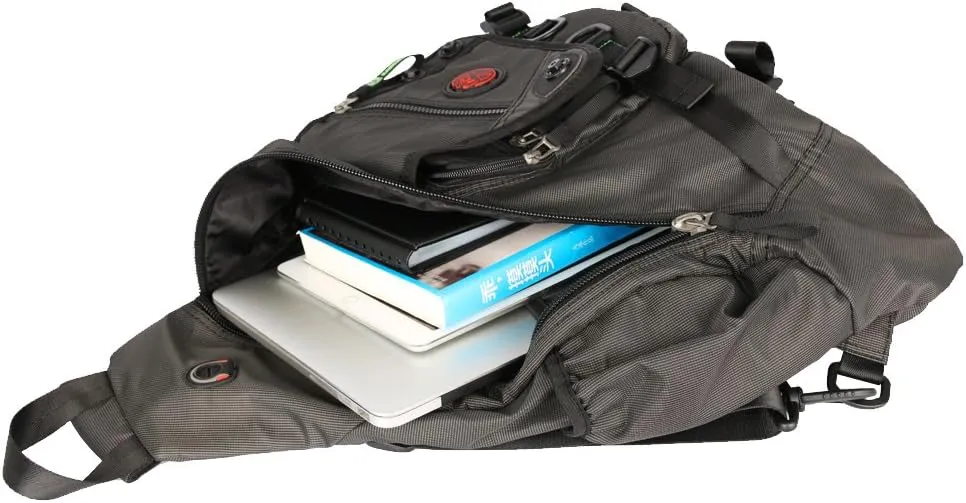 Large Sling Bag Laptop Backpack Cross Body Messenger Bag Shoulder Travel Rucksack (A-Black)