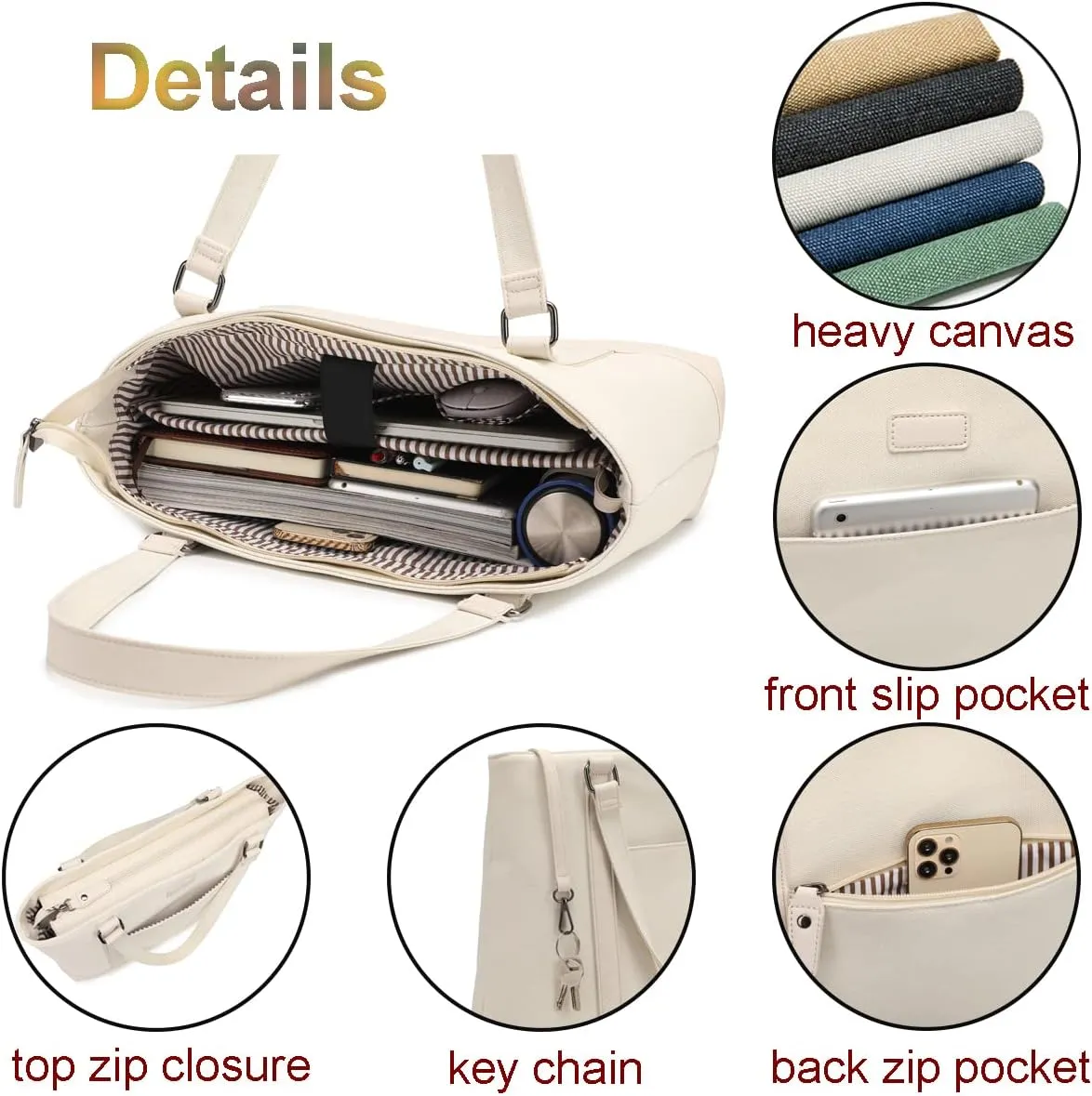 Large Tote Bags for Women 15.6 Inch Laptop Bag Lightweight Canvas Professional Work Briefcase