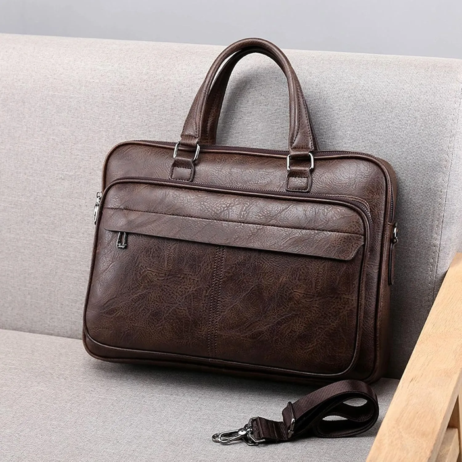 leather Laptop Bag for Men 16.1 inch,Premium Laptop Briefcase Fits,onvertible Computer Handbags Shoulder Crossbody Bag