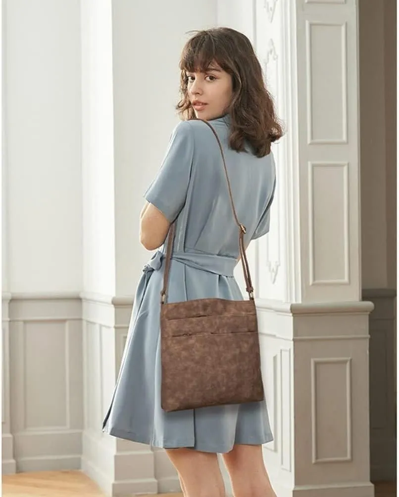 Leather Retro Handbag Shoulder Handbag Sling Pack Large Capacity Crossbody for Women