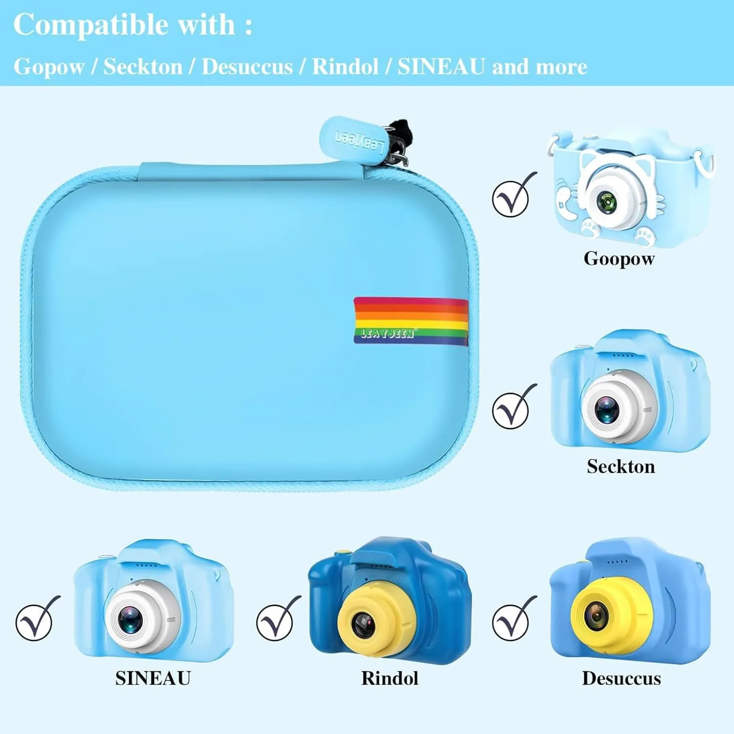 Leayjeen Kids Camera Case Compatible with Goopow/SGAINUL/Gofunly/ArtCWK and More Video Digital Camera Gift - Case for Toy Action Camera and Accessories(Case Only)