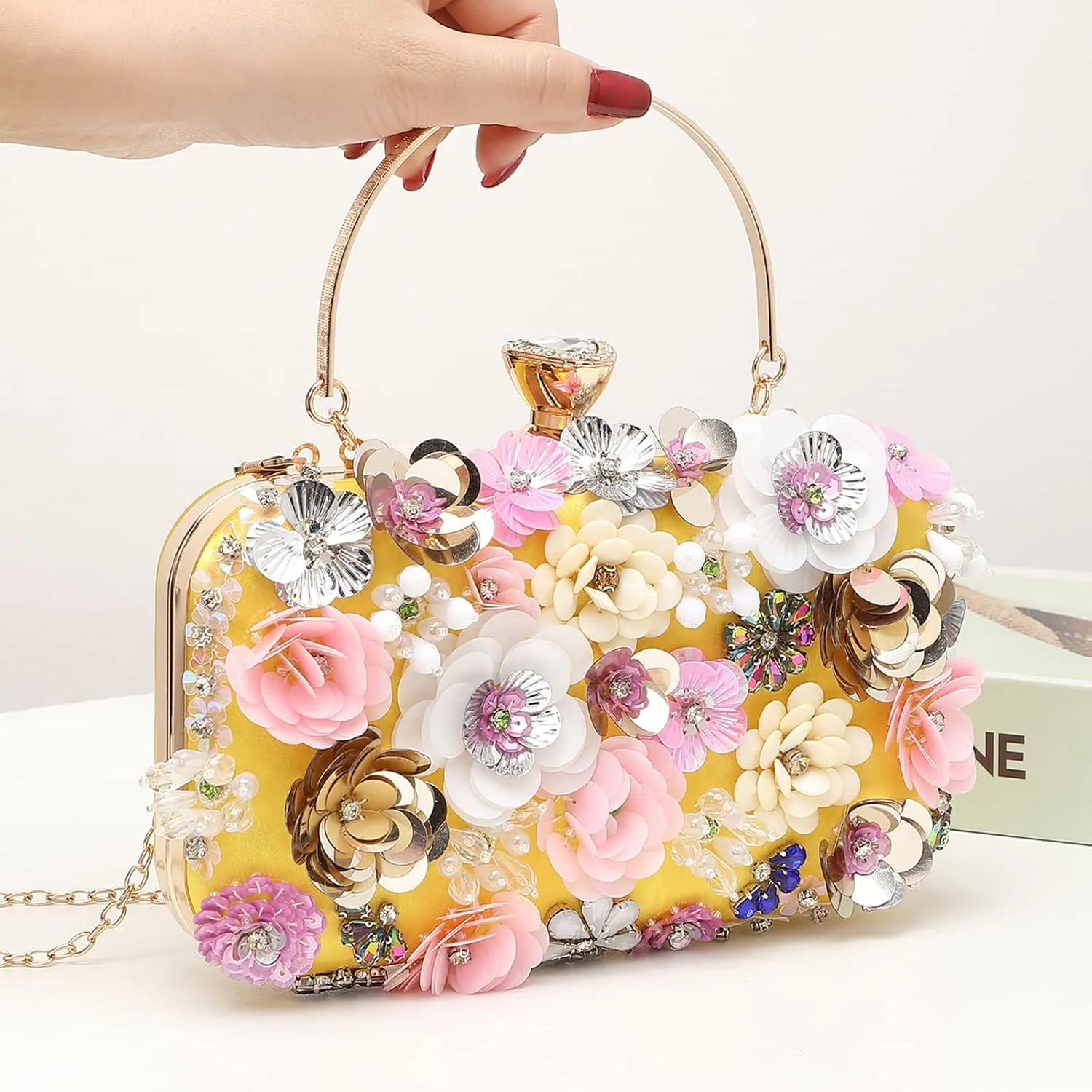 LETODE Flower Clutch Purse Evening Bag for Women Formal Party Handbag Chain Strap Shoulder Bag