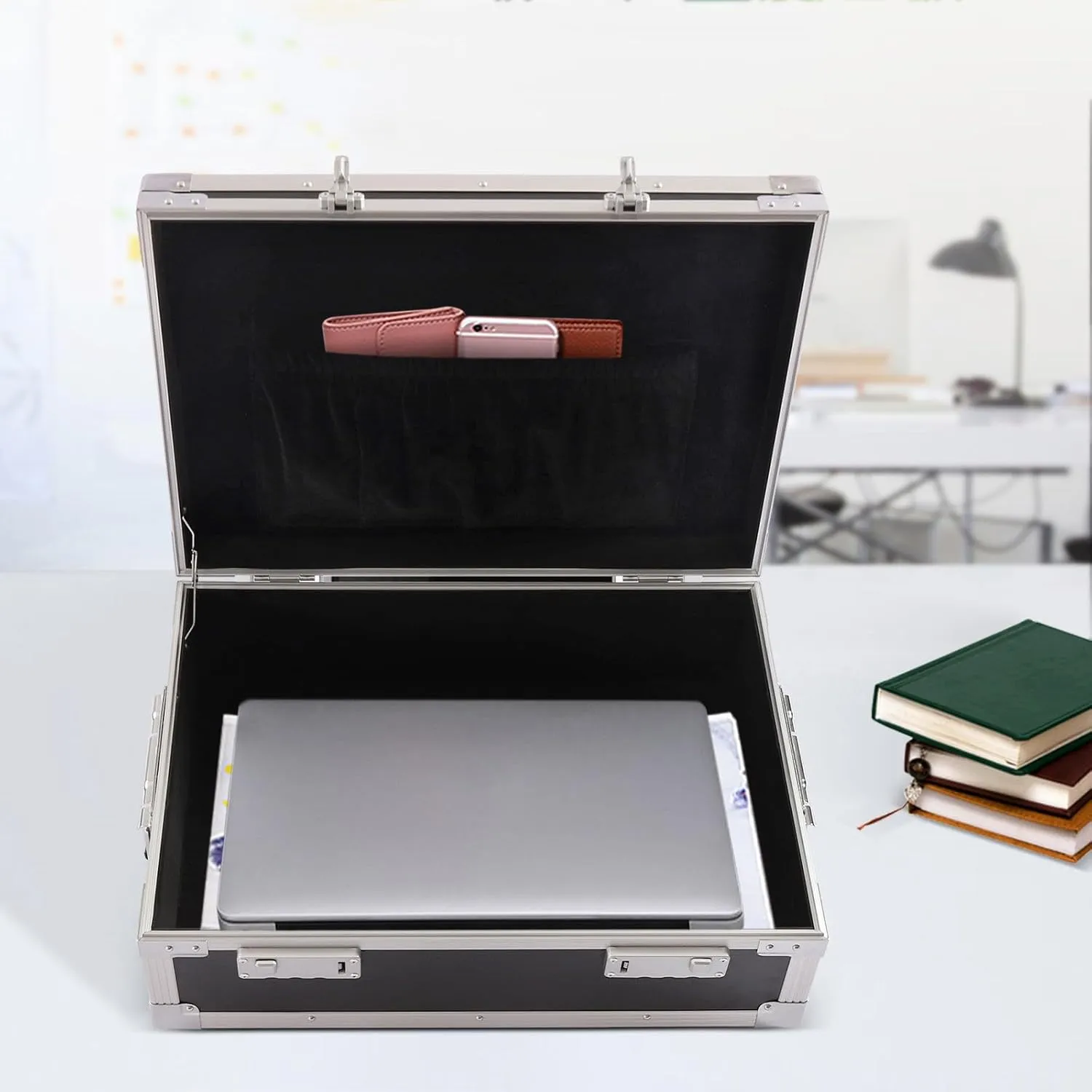 Locking Briefcase 15 x 13 x 4.3 Inch Combination Lock Hard Laptop Case with Strap Aluminum Briefcases Attache Case