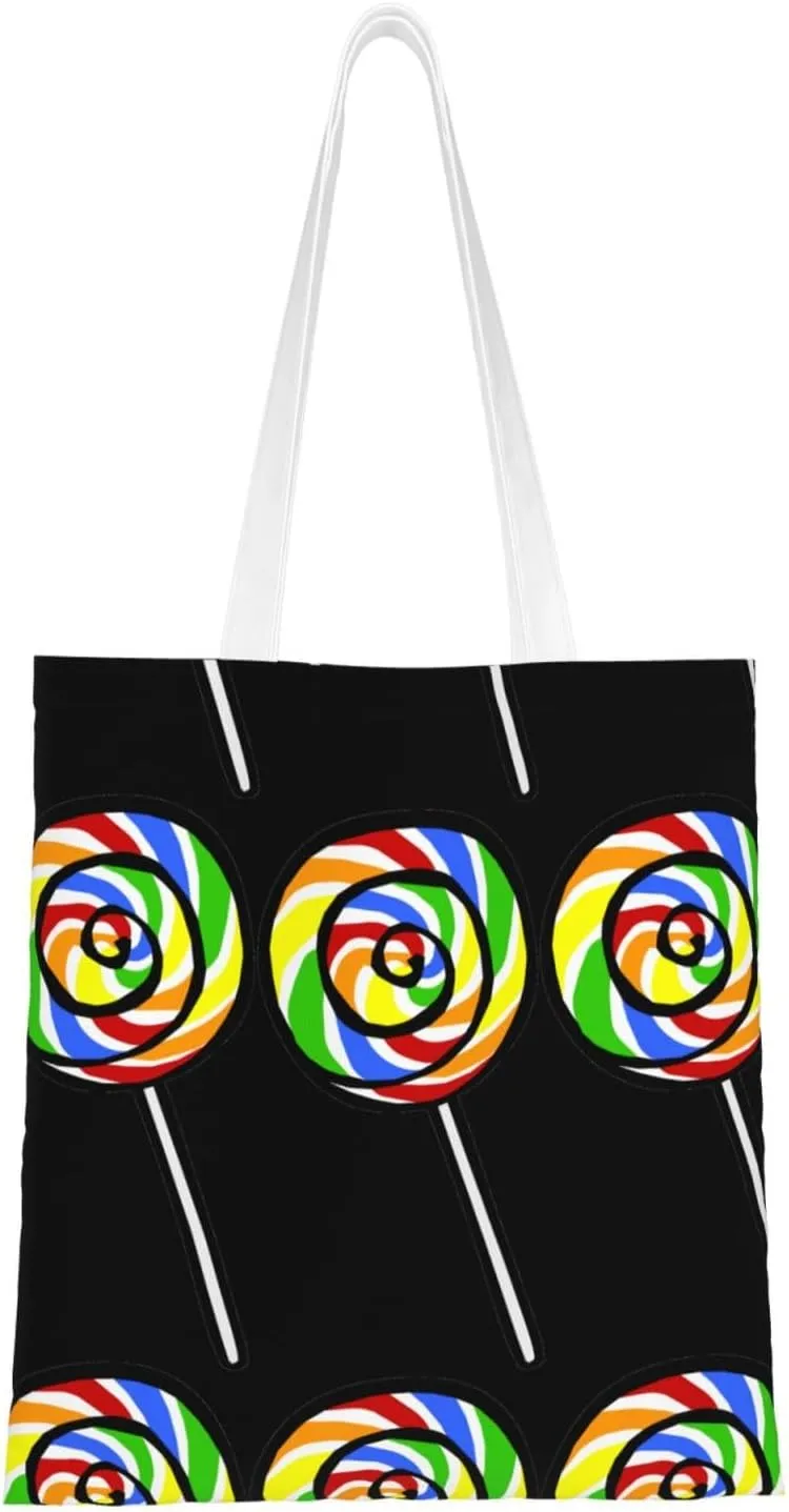 Lollipop Print Canvas Tote Bag Reusable Grocery Shopping Bags Shoulder Bag Book Tote Gifts