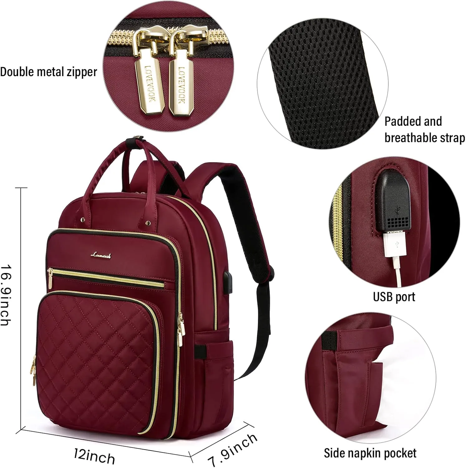 LOVEVOOK Laptop Backpack for Women, Water Resistant Travel Work Backpacks Purse Stylish Business Teacher Nurse Computer Bag with USB Charging Port, Fits 15.6" Laptop