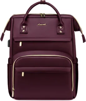 LOVEVOOK Leather Laptop Backpack for Women 17 Inch, Travel Purse for Nurse Teacher, Computer Bag, Professional College Business Work Carry-On With USB Port, Wine Red